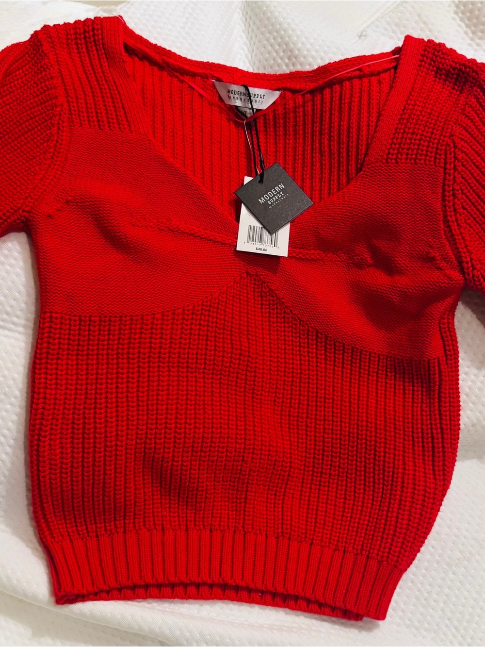 Modern supply Red V-Neck Short Sleeve Knit Sweater